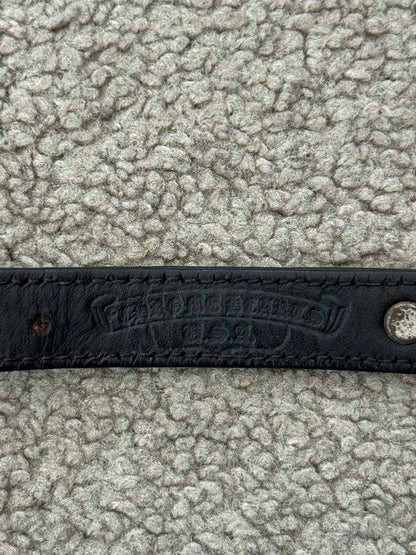 Chrome Hearts Gunslinger Silver Buckle Floral Black Leather Bracelet