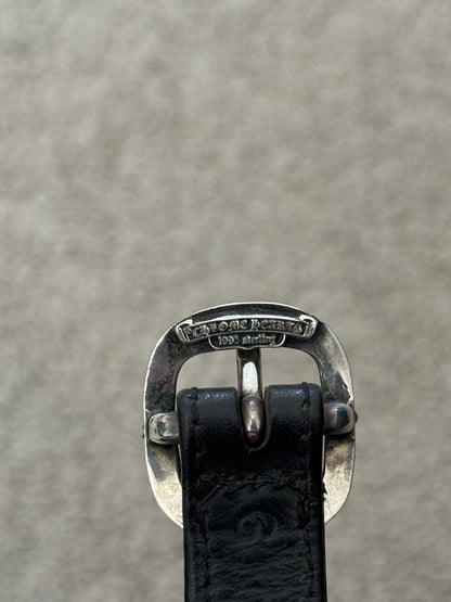 Chrome Hearts Gunslinger Silver Buckle Floral Black Leather Bracelet