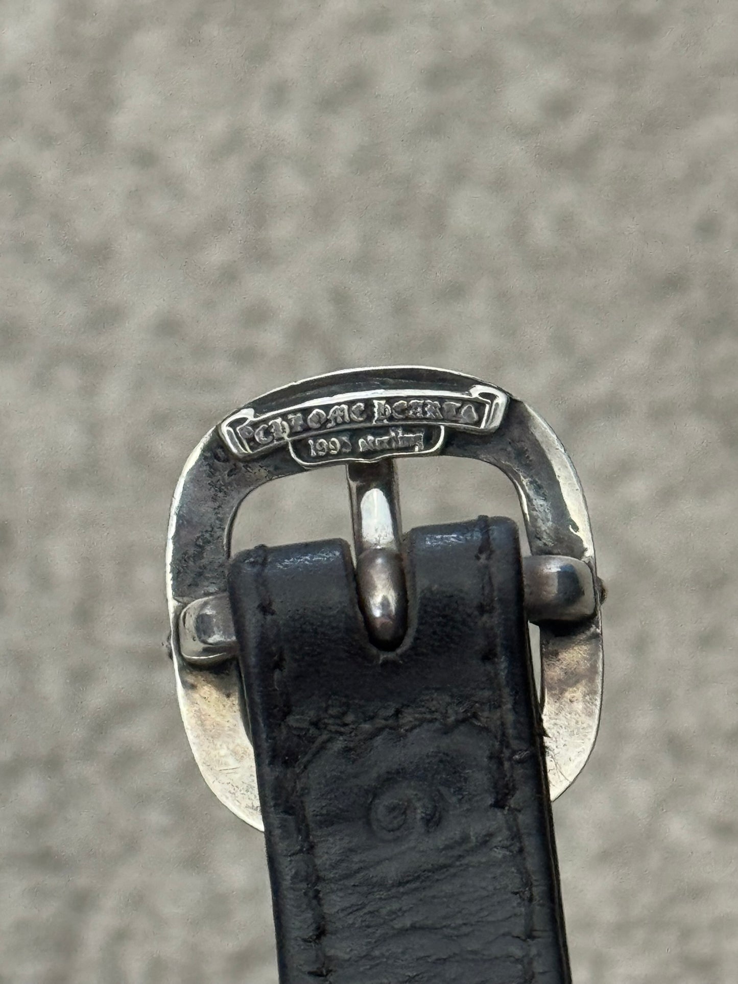 Chrome Hearts Gunslinger Silver Buckle Floral Black Leather Bracelet