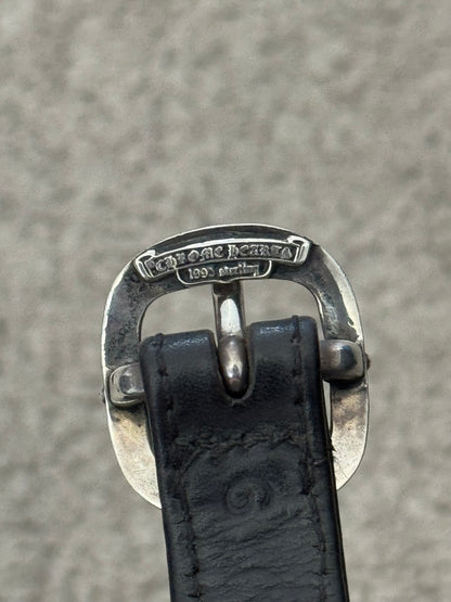 Chrome Hearts Gunslinger Silver Buckle Floral Black Leather Bracelet
