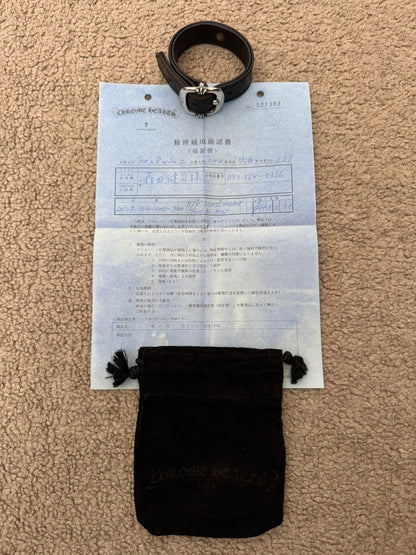 Chrome Hearts Gunslinger Silver Buckle Floral Black Leather Bracelet