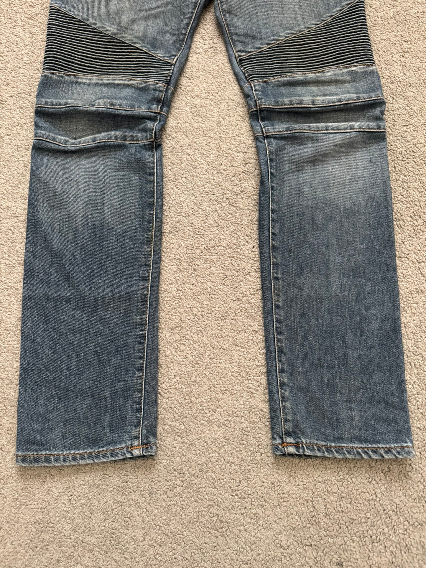 Balmain by Christophe Decarnin Faded Zip Biker Denim Jeans