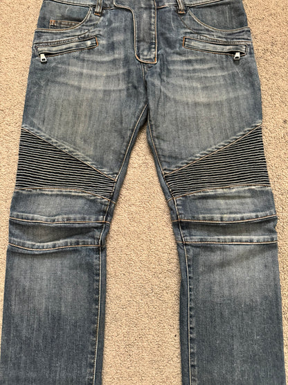 Balmain by Christophe Decarnin Faded Zip Biker Denim Jeans