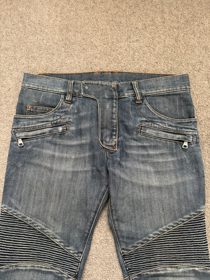 Balmain by Christophe Decarnin Faded Zip Biker Denim Jeans