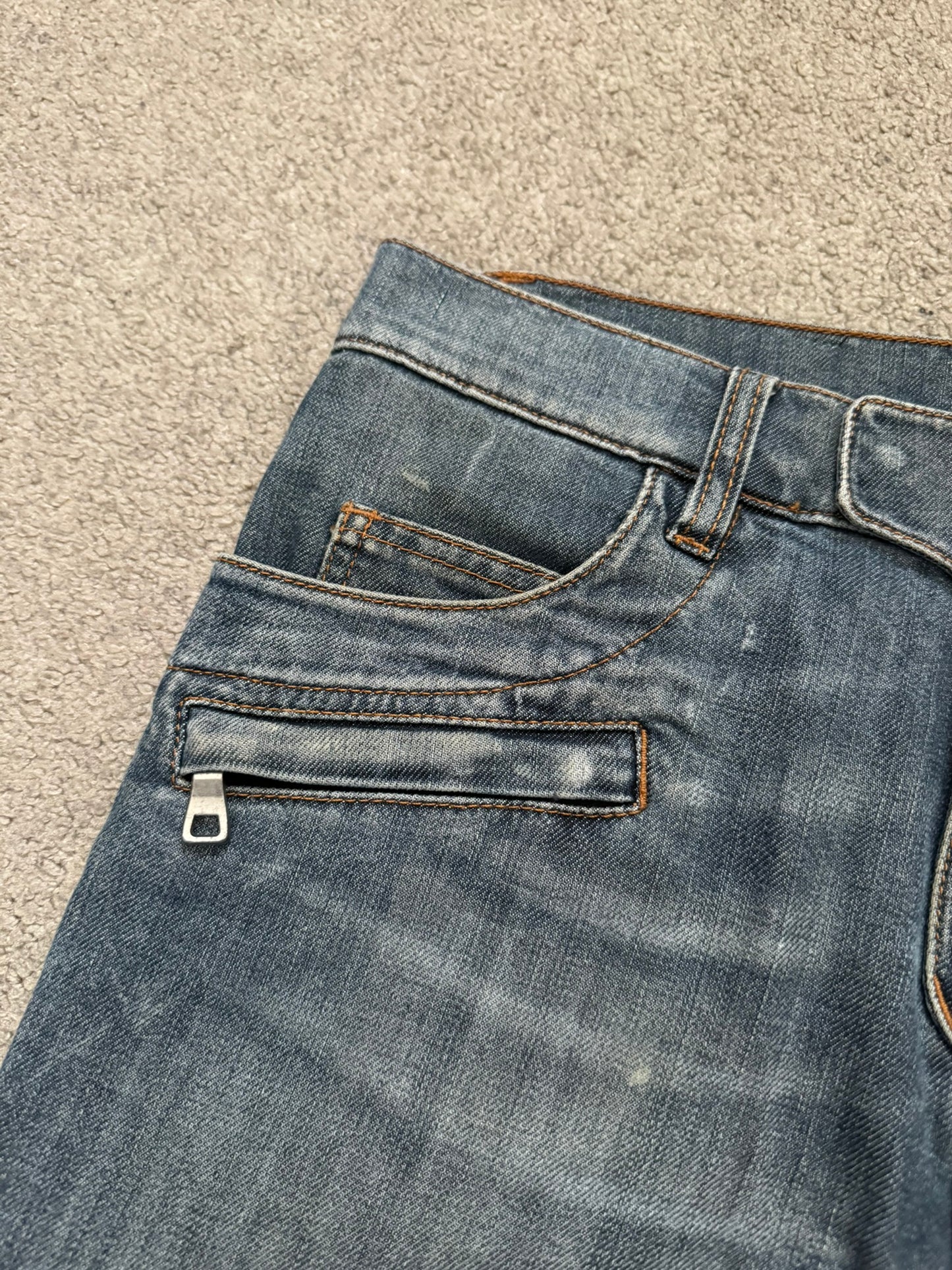 Balmain by Christophe Decarnin Faded Zip Biker Denim Jeans