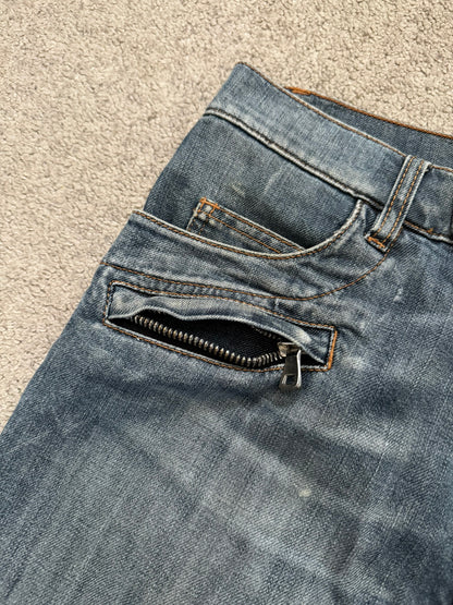 Balmain by Christophe Decarnin Faded Zip Biker Denim Jeans