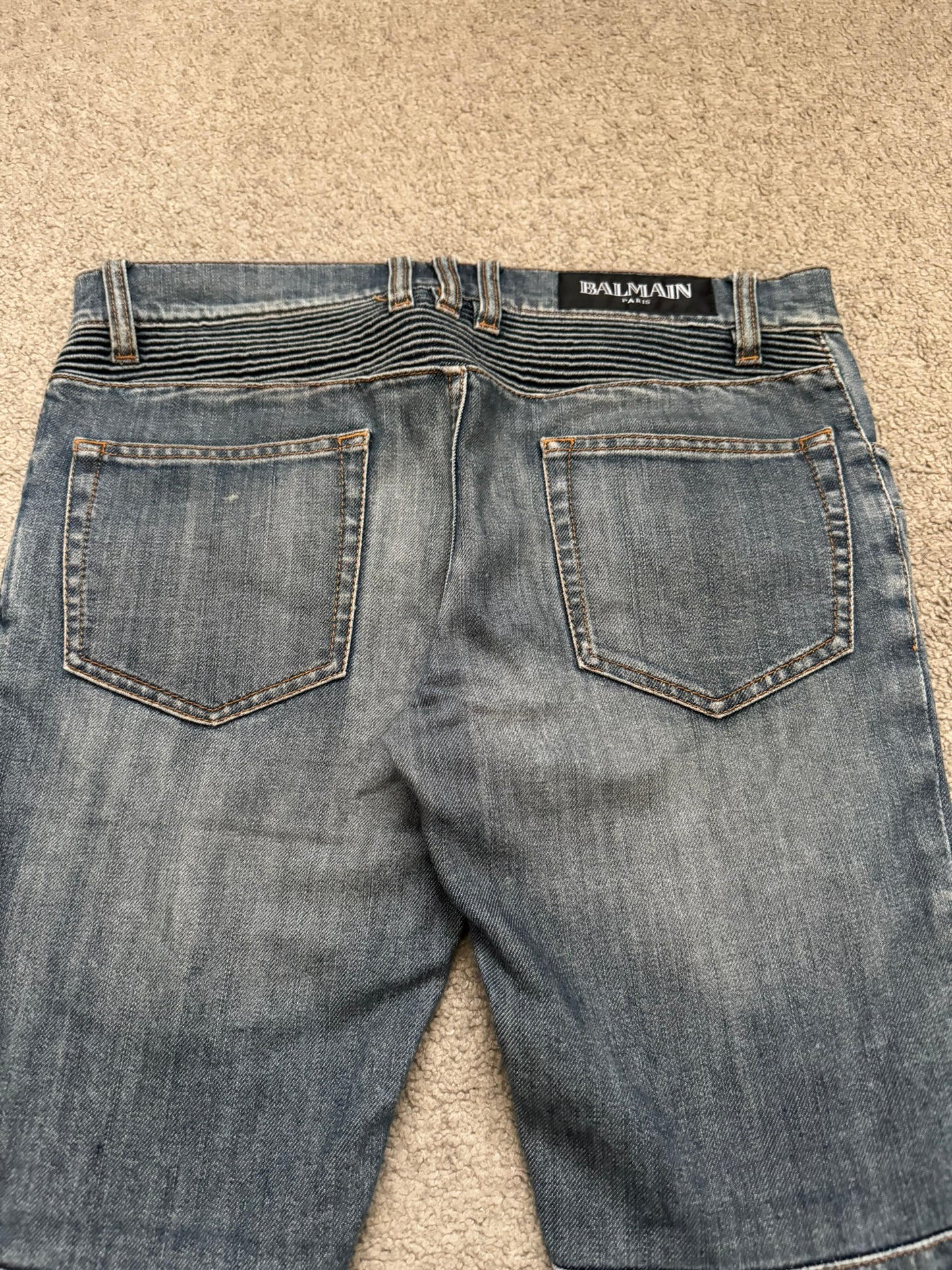 Balmain by Christophe Decarnin Faded Zip Biker Denim Jeans