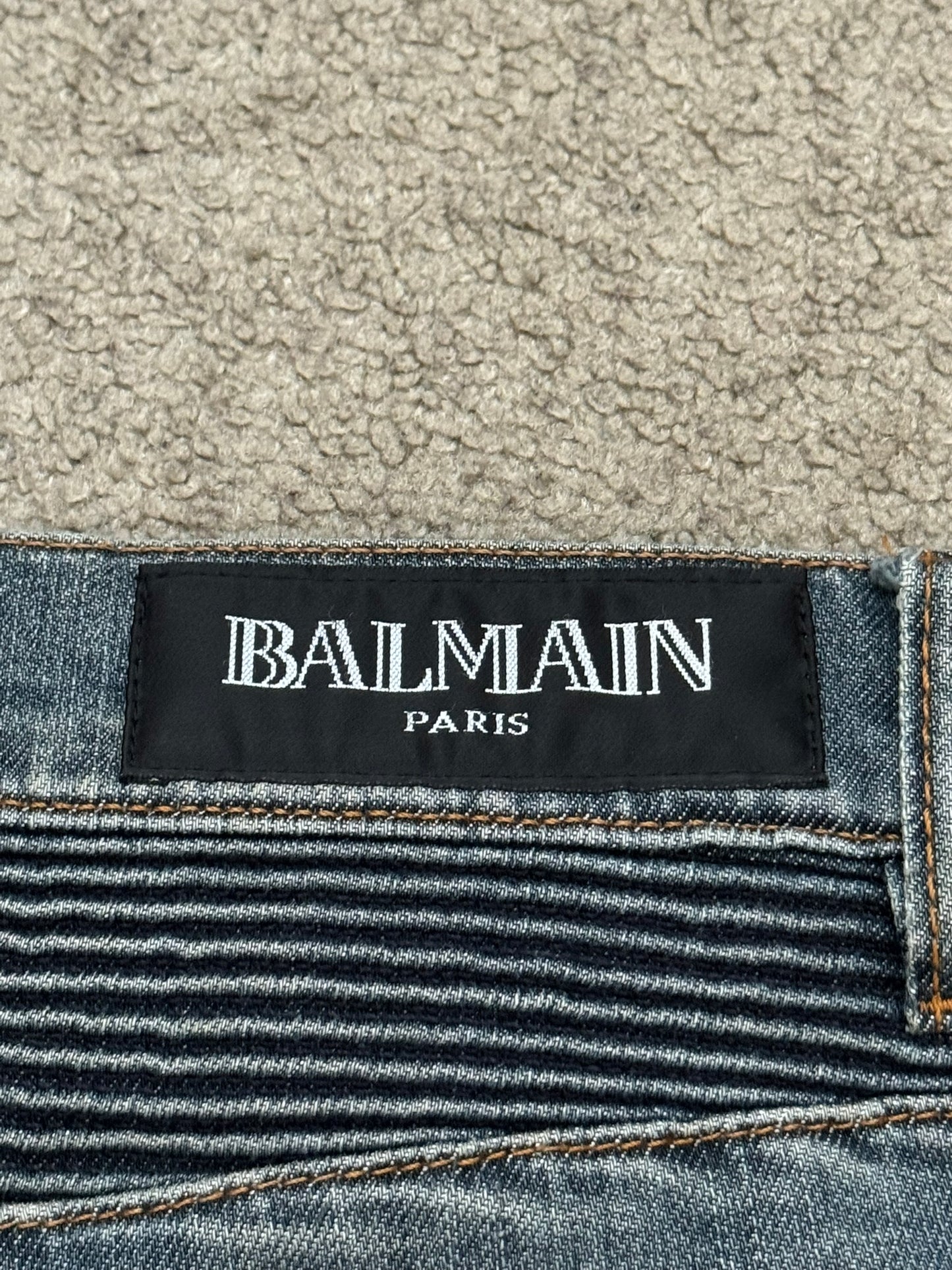 Balmain by Christophe Decarnin Faded Zip Biker Denim Jeans