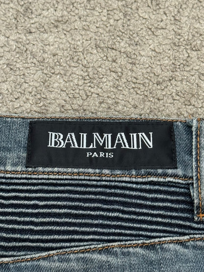 Balmain by Christophe Decarnin Faded Zip Biker Denim Jeans