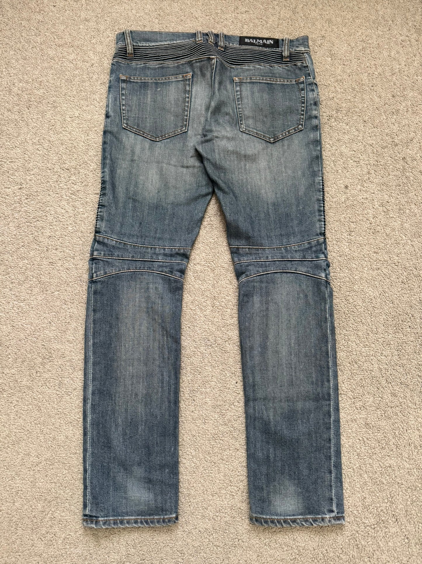 Balmain by Christophe Decarnin Faded Zip Biker Denim Jeans