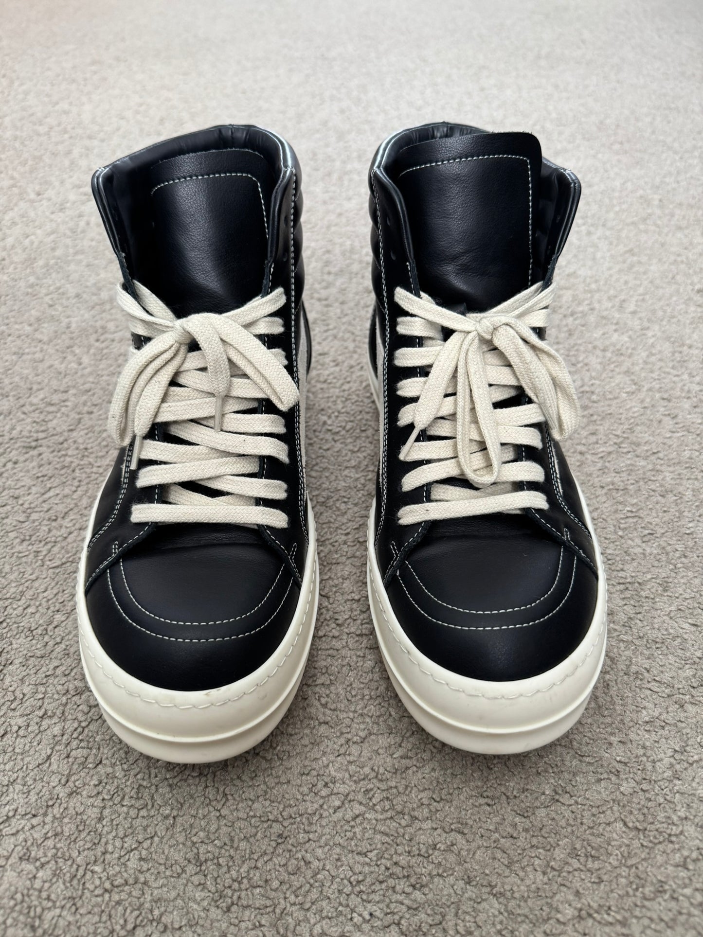 SS25 Rick Owens Mainline "Vans" Vintage Leather High Top Sneakers