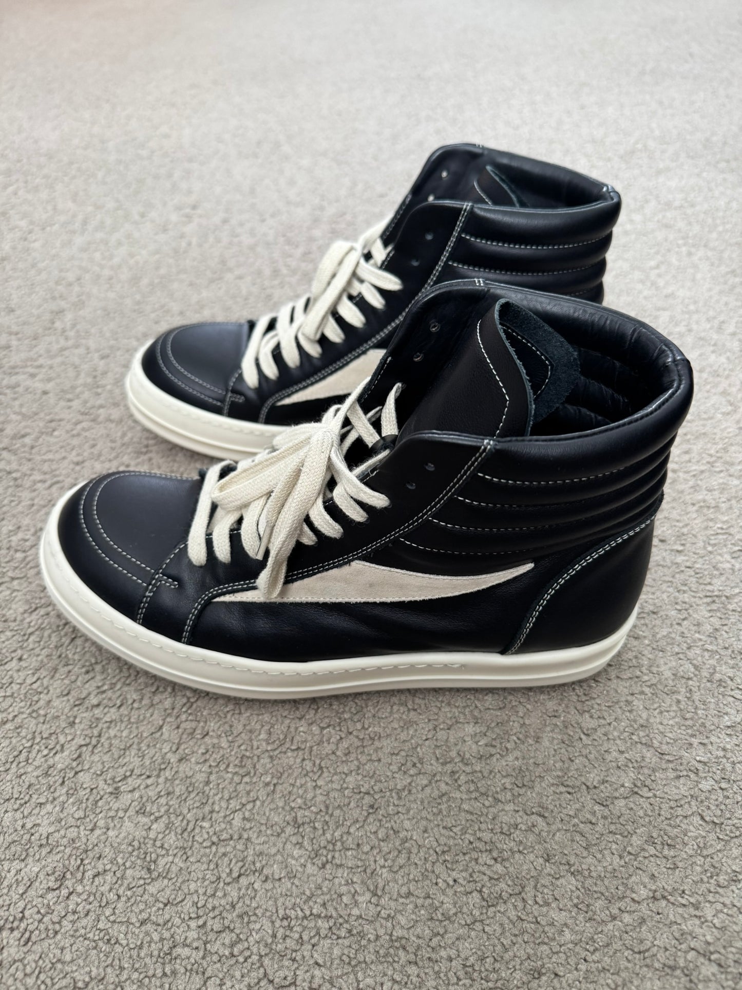 SS25 Rick Owens Mainline "Vans" Vintage Leather High Top Sneakers