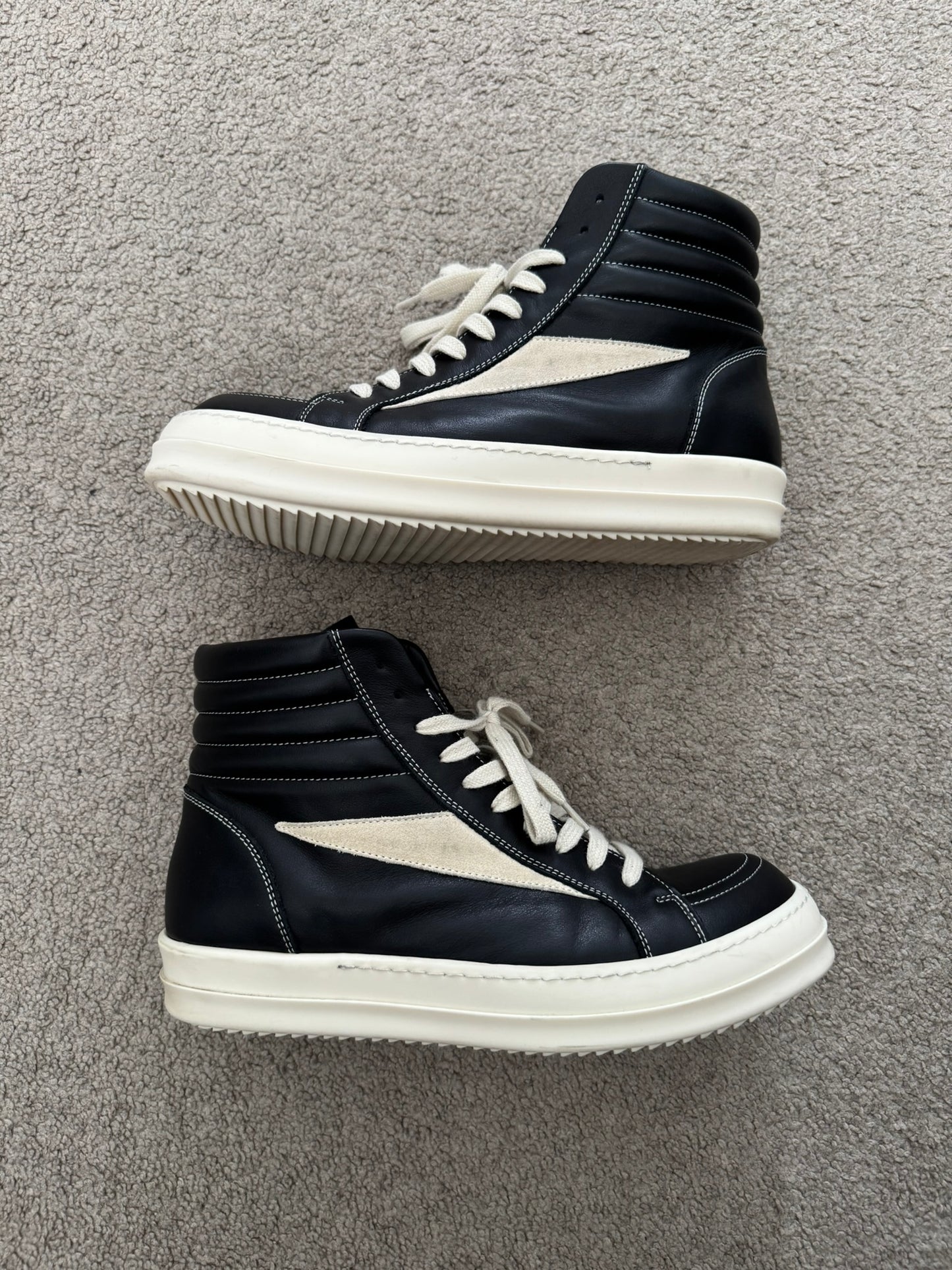 SS25 Rick Owens Mainline "Vans" Vintage Leather High Top Sneakers