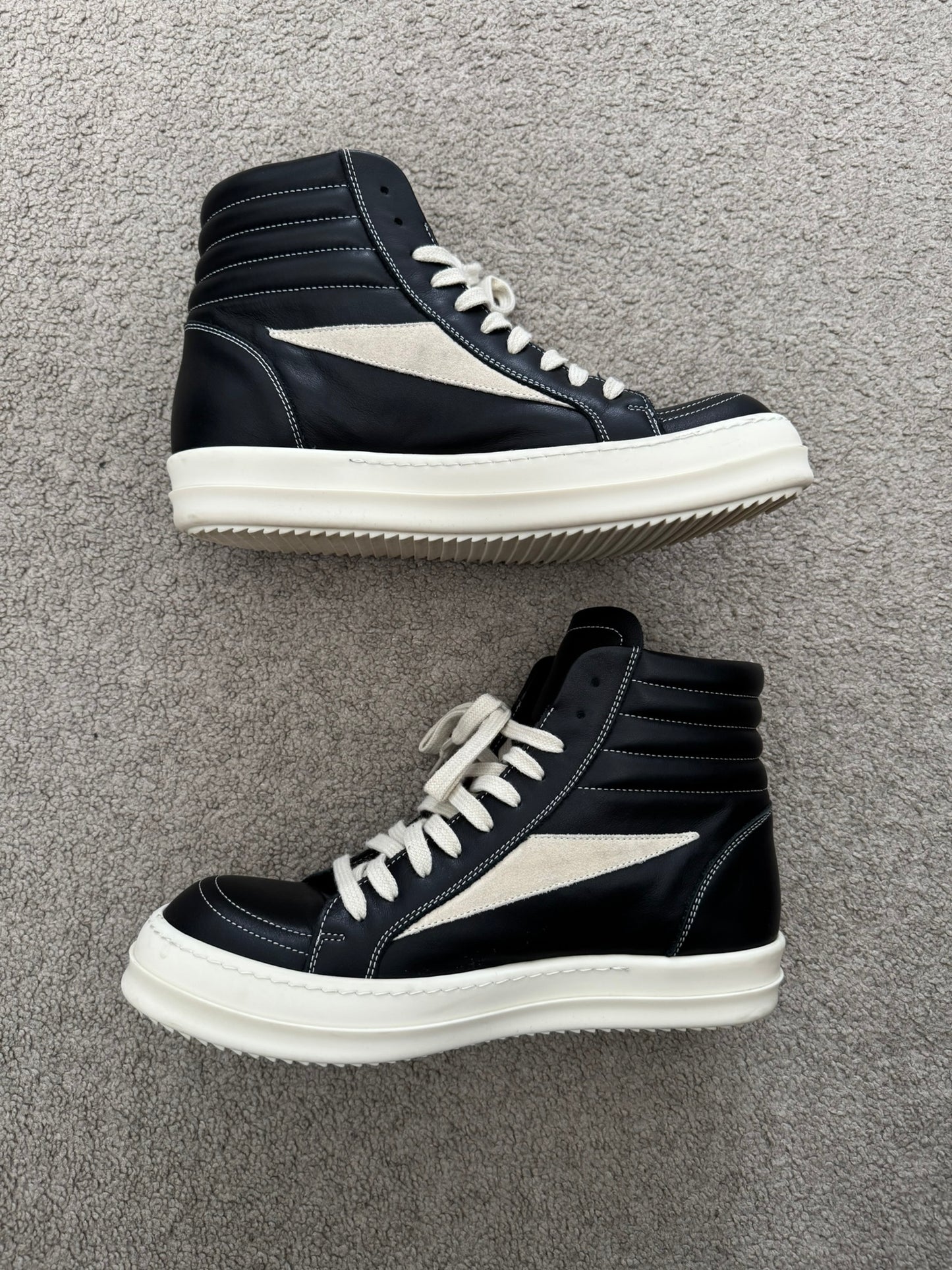 SS25 Rick Owens Mainline "Vans" Vintage Leather High Top Sneakers