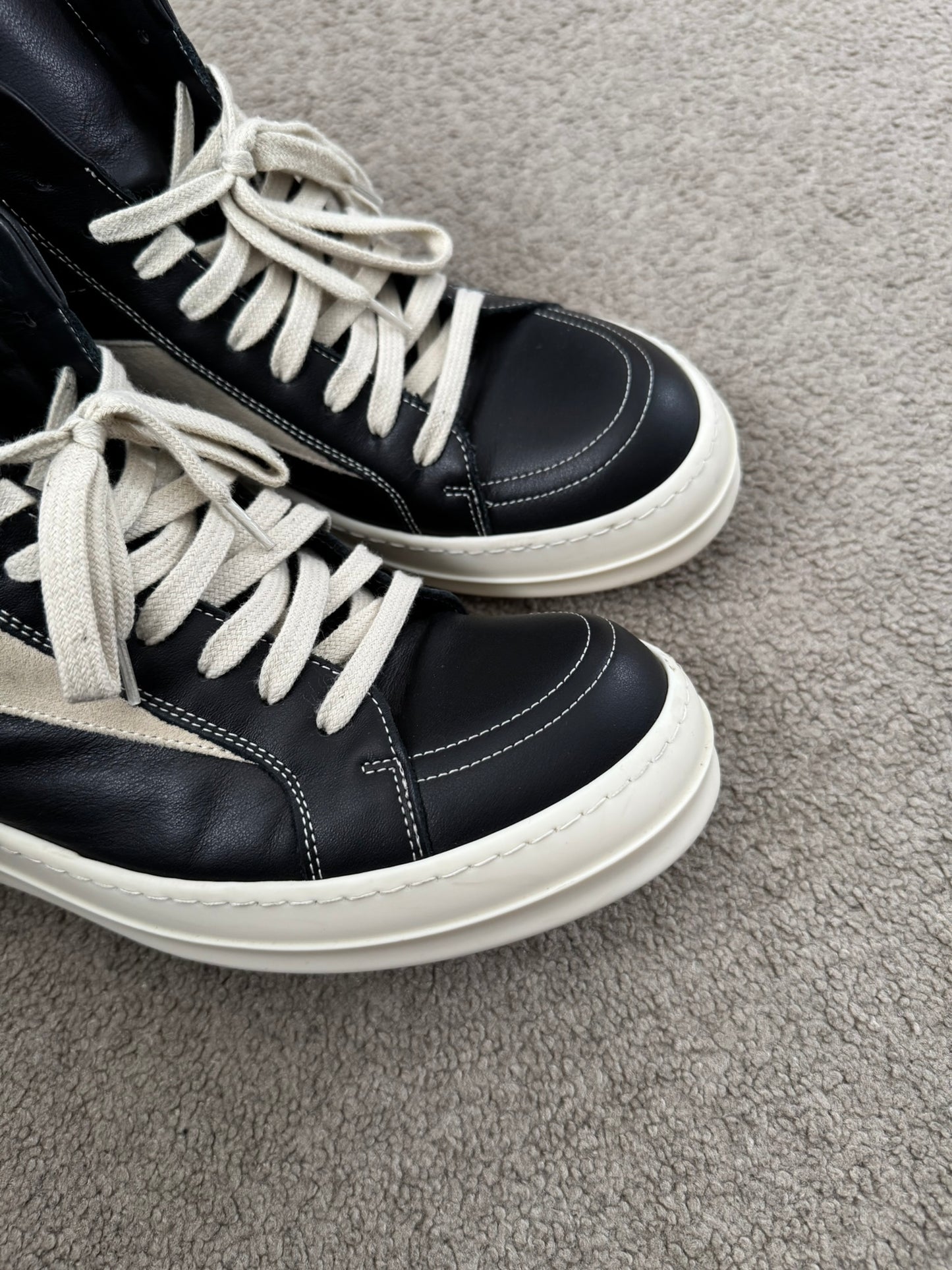 SS25 Rick Owens Mainline "Vans" Vintage Leather High Top Sneakers