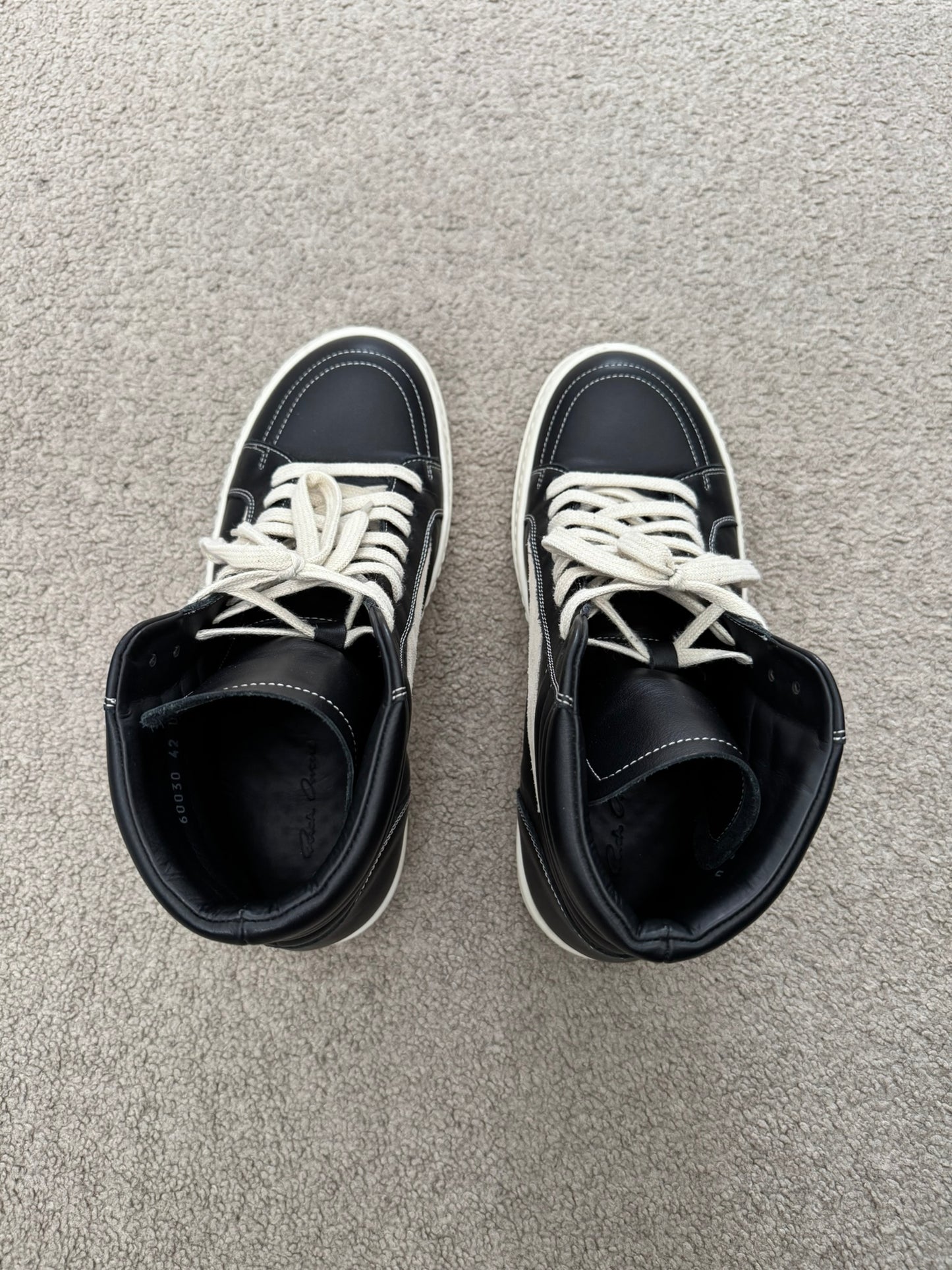 SS25 Rick Owens Mainline "Vans" Vintage Leather High Top Sneakers