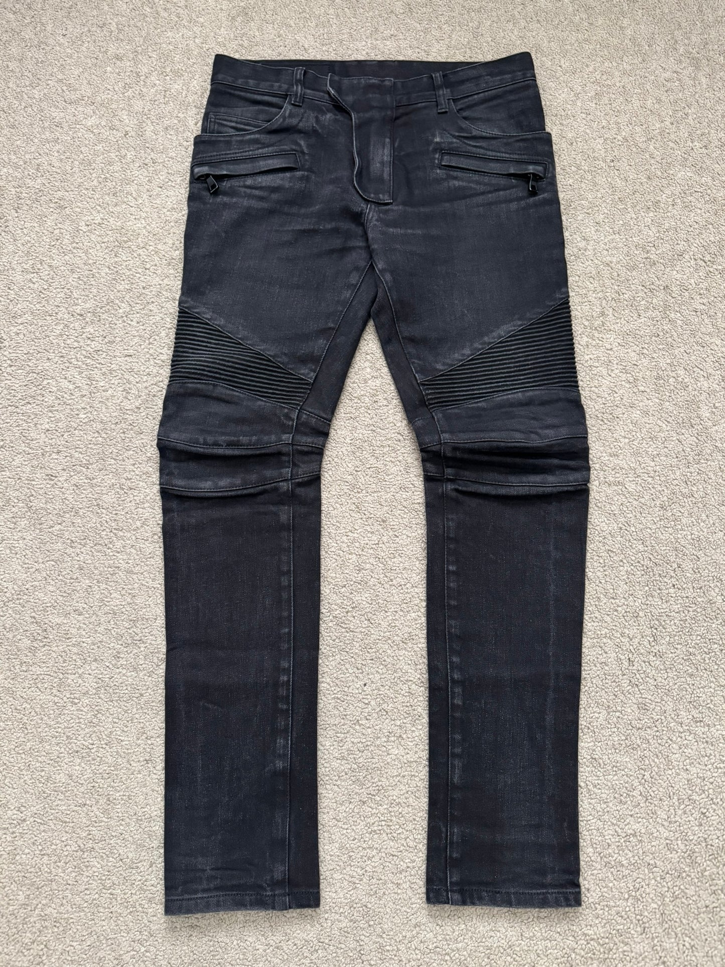 Balmain by Olivier Rousteing Washed Black Zip Biker Denim Jeans