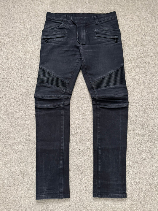 Balmain by Olivier Rousteing Washed Black Zip Biker Denim Jeans