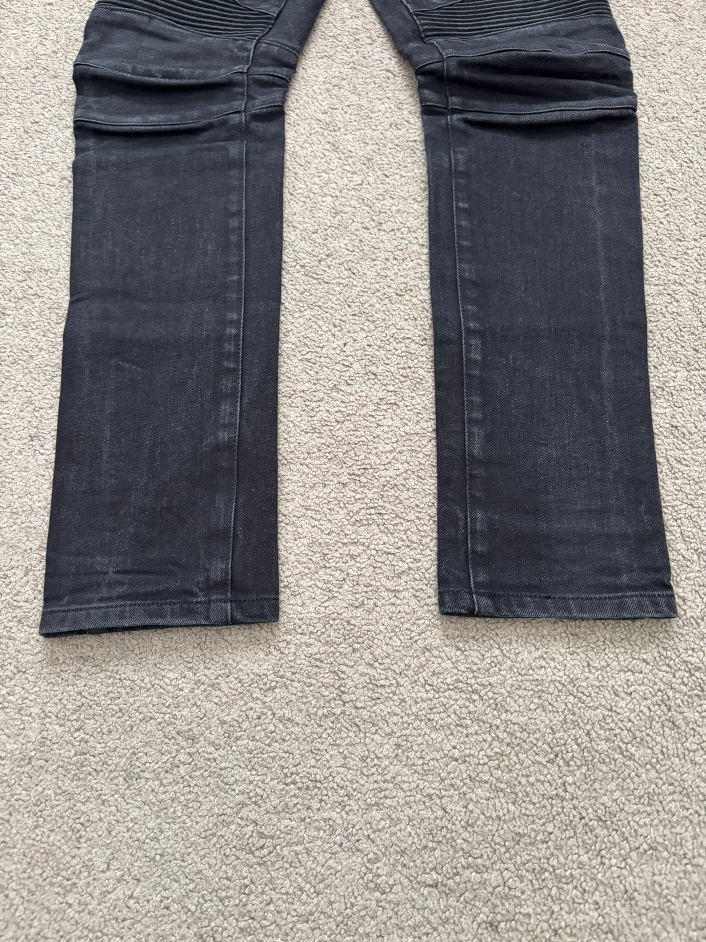 Balmain by Olivier Rousteing Washed Black Zip Biker Denim Jeans