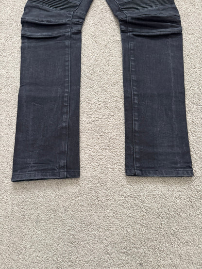 Balmain by Olivier Rousteing Washed Black Zip Biker Denim Jeans