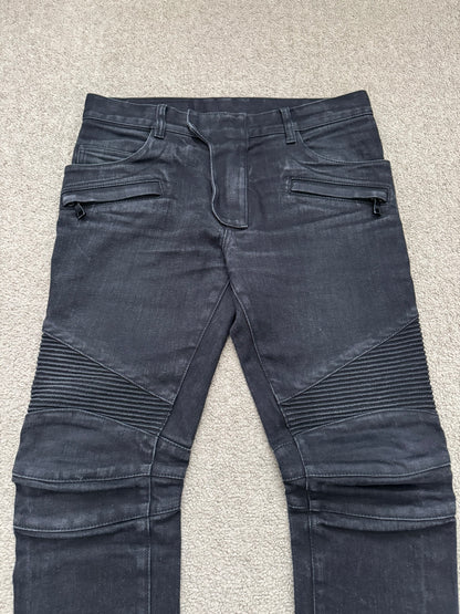 Balmain by Olivier Rousteing Washed Black Zip Biker Denim Jeans