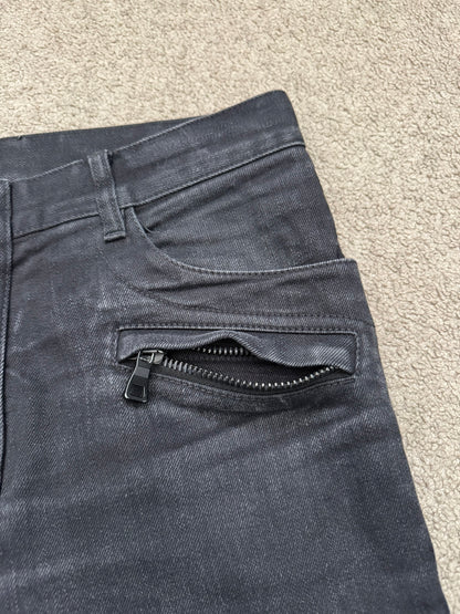 Balmain by Olivier Rousteing Washed Black Zip Biker Denim Jeans