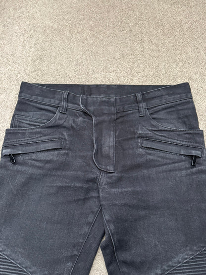 Balmain by Olivier Rousteing Washed Black Zip Biker Denim Jeans
