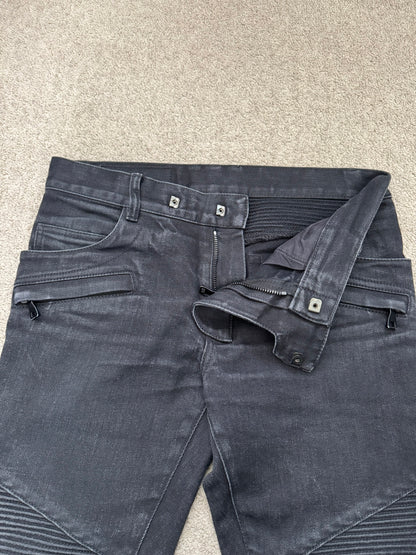 Balmain by Olivier Rousteing Washed Black Zip Biker Denim Jeans