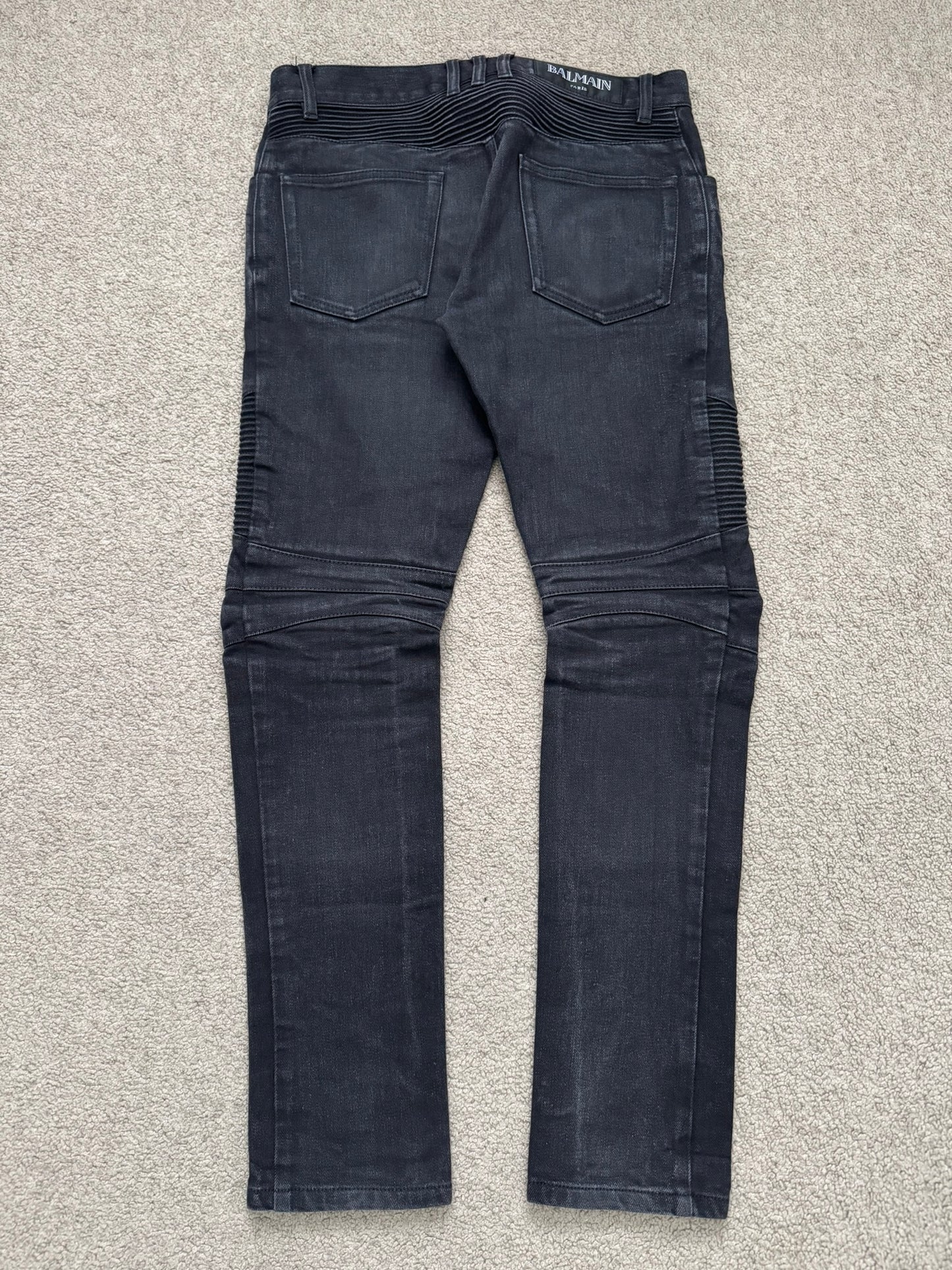 Balmain by Olivier Rousteing Washed Black Zip Biker Denim Jeans
