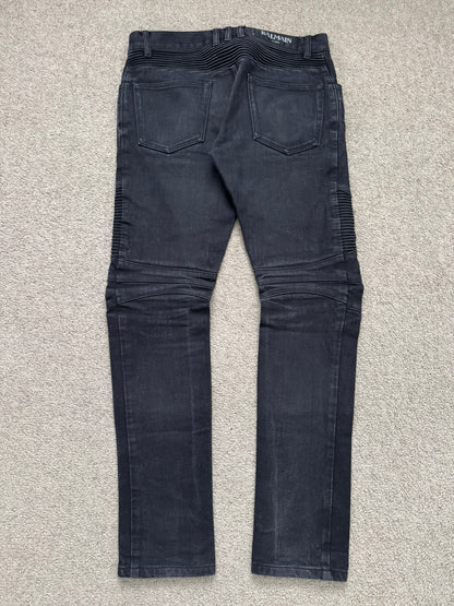 Balmain by Olivier Rousteing Washed Black Zip Biker Denim Jeans