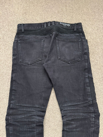 Balmain by Olivier Rousteing Washed Black Zip Biker Denim Jeans