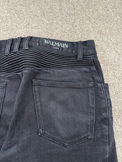 Balmain by Olivier Rousteing Washed Black Zip Biker Denim Jeans