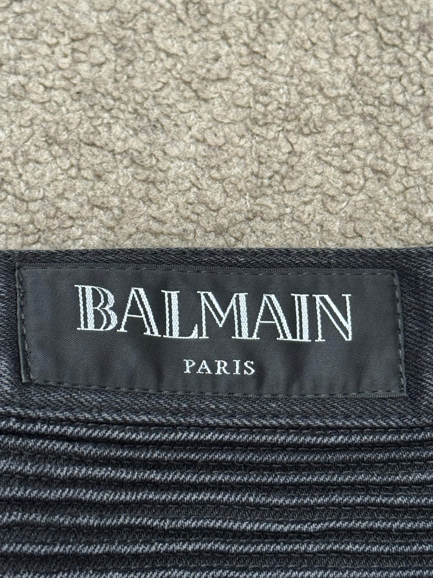 Balmain by Olivier Rousteing Washed Black Zip Biker Denim Jeans