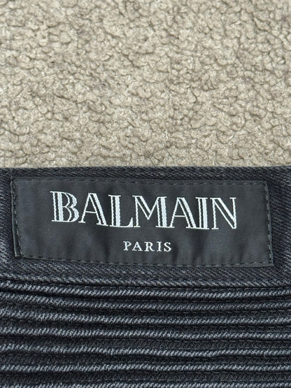 Balmain by Olivier Rousteing Washed Black Zip Biker Denim Jeans