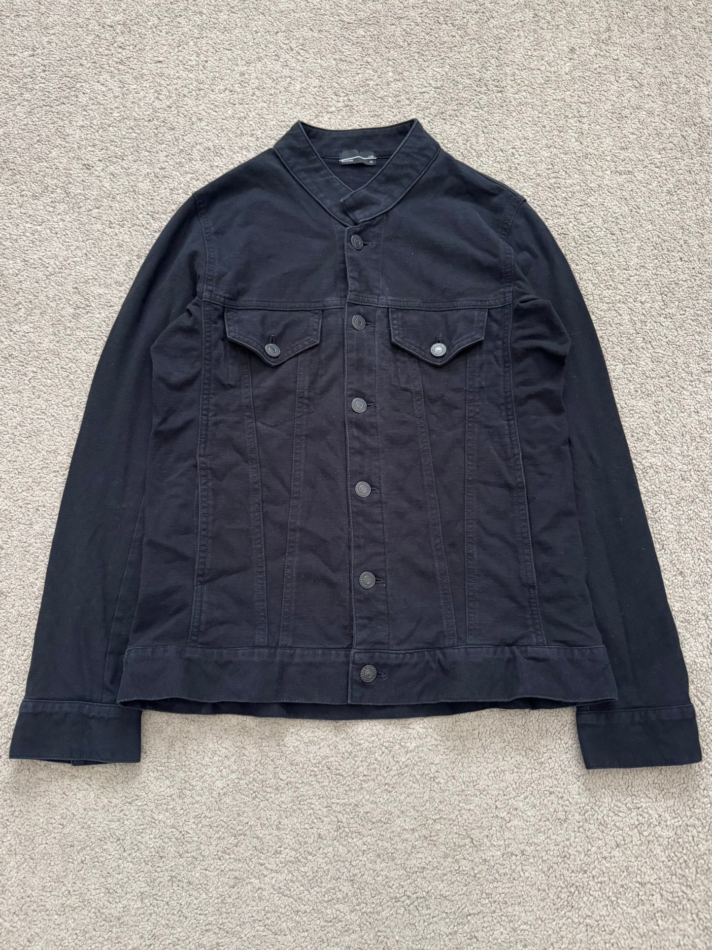SS15 Lad Musician Collarless Black Cotton Trucker Jacket