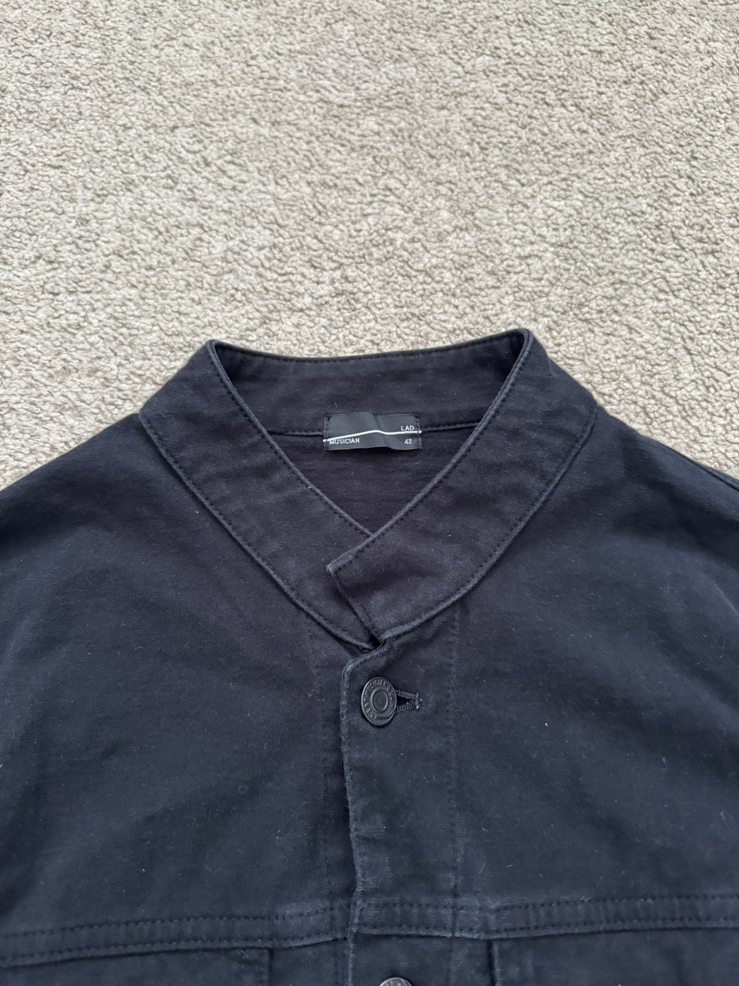SS15 Lad Musician Collarless Black Cotton Trucker Jacket