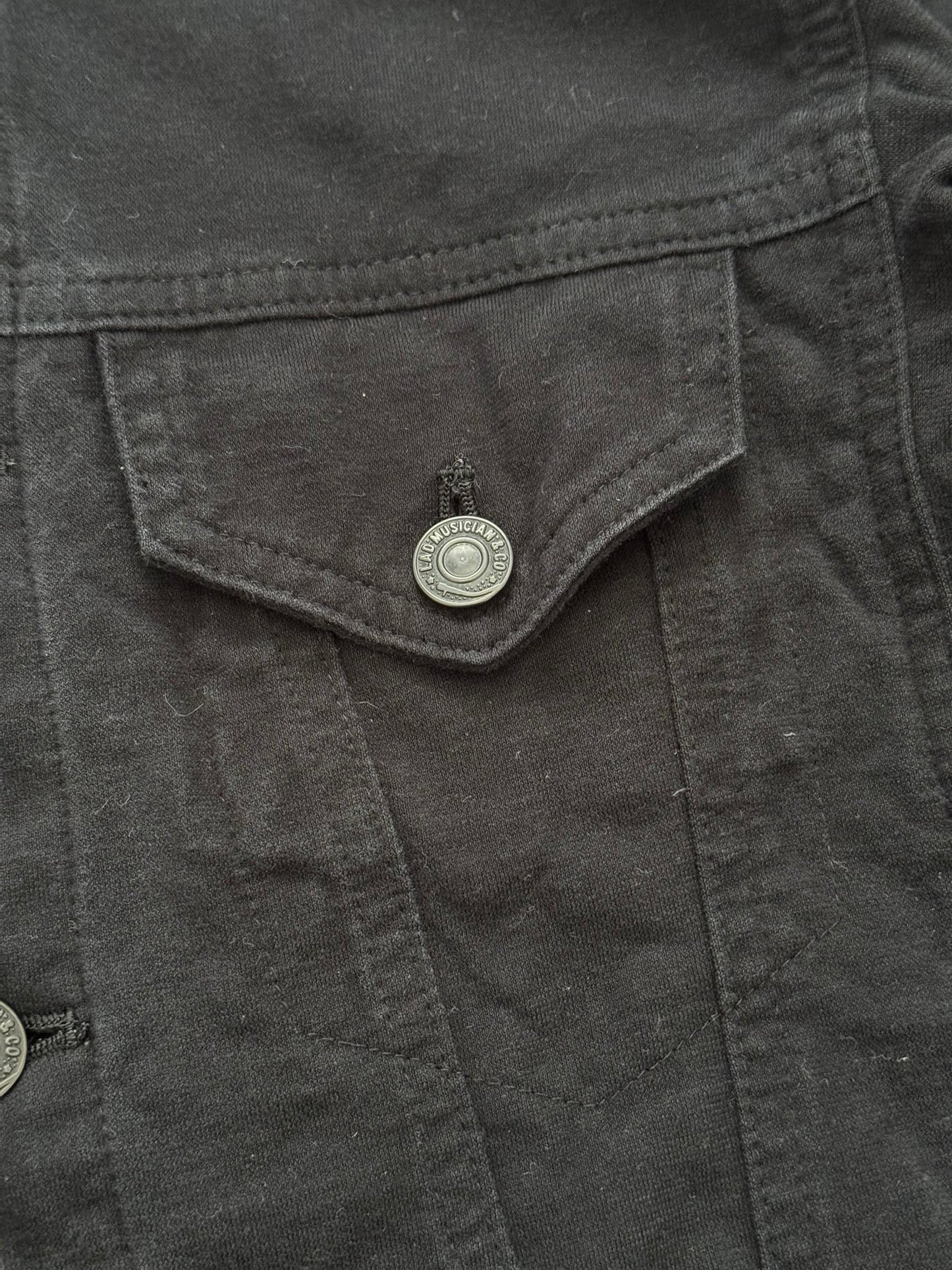SS15 Lad Musician Collarless Black Cotton Trucker Jacket