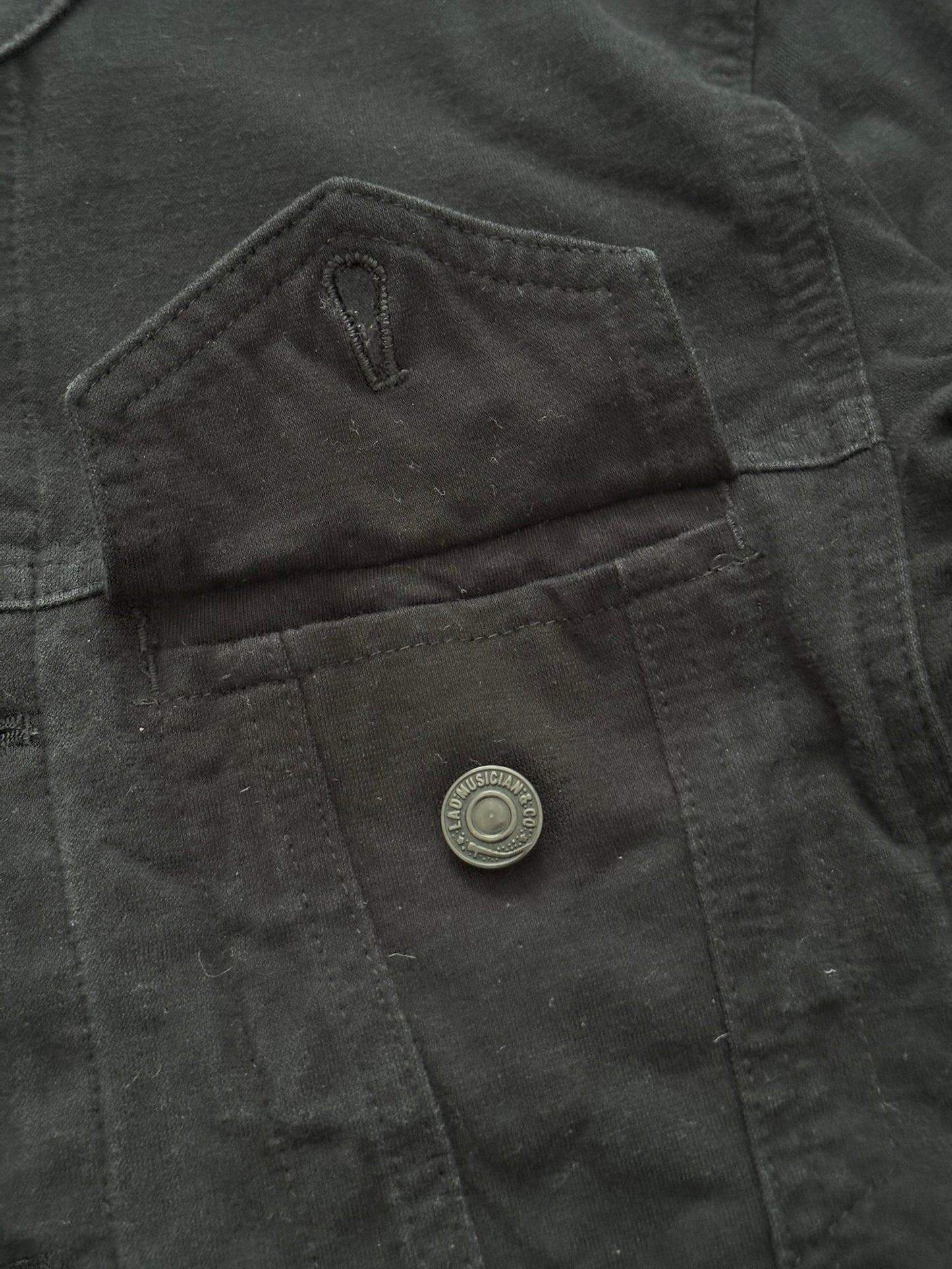 SS15 Lad Musician Collarless Black Cotton Trucker Jacket