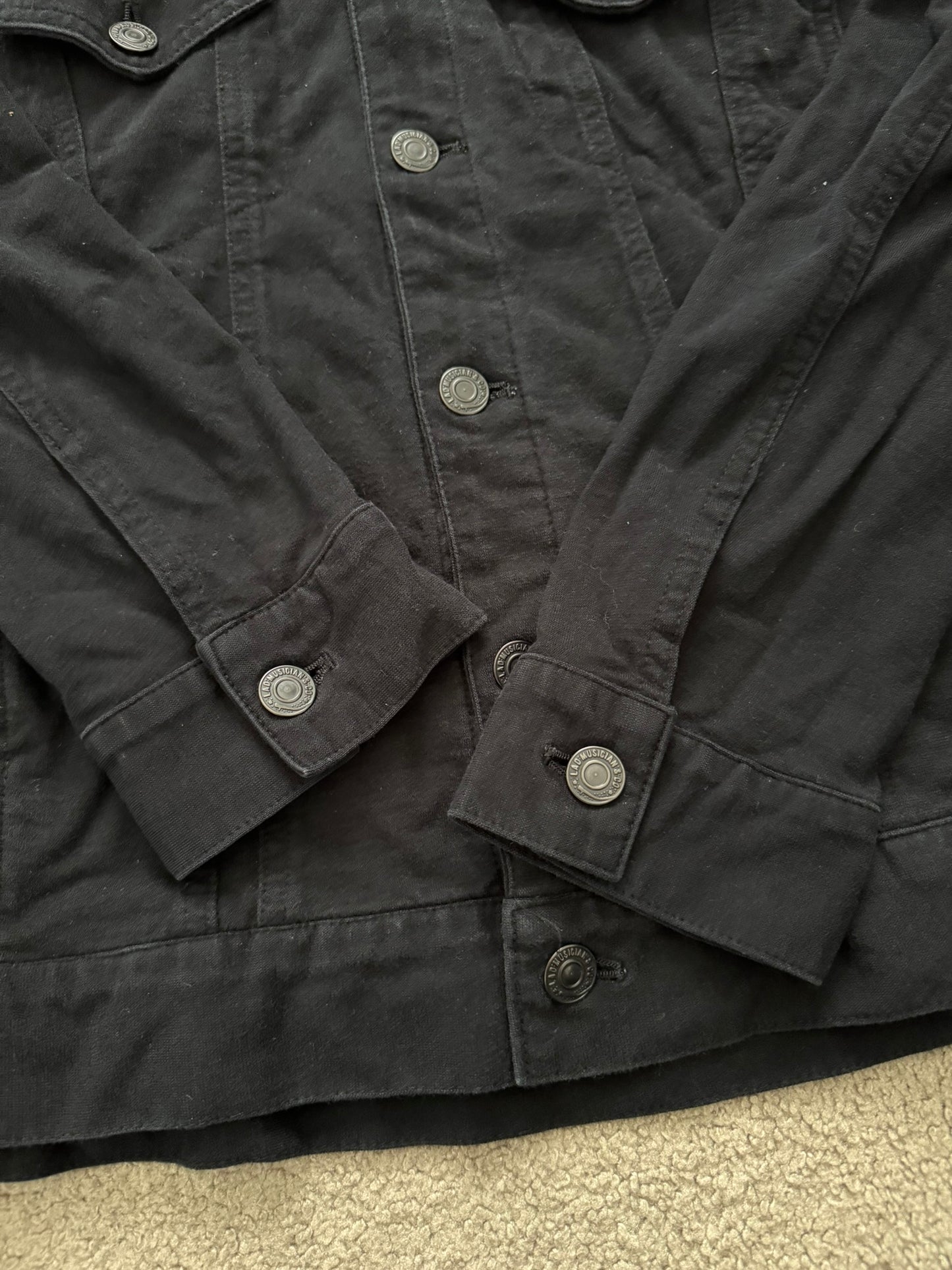 SS15 Lad Musician Collarless Black Cotton Trucker Jacket