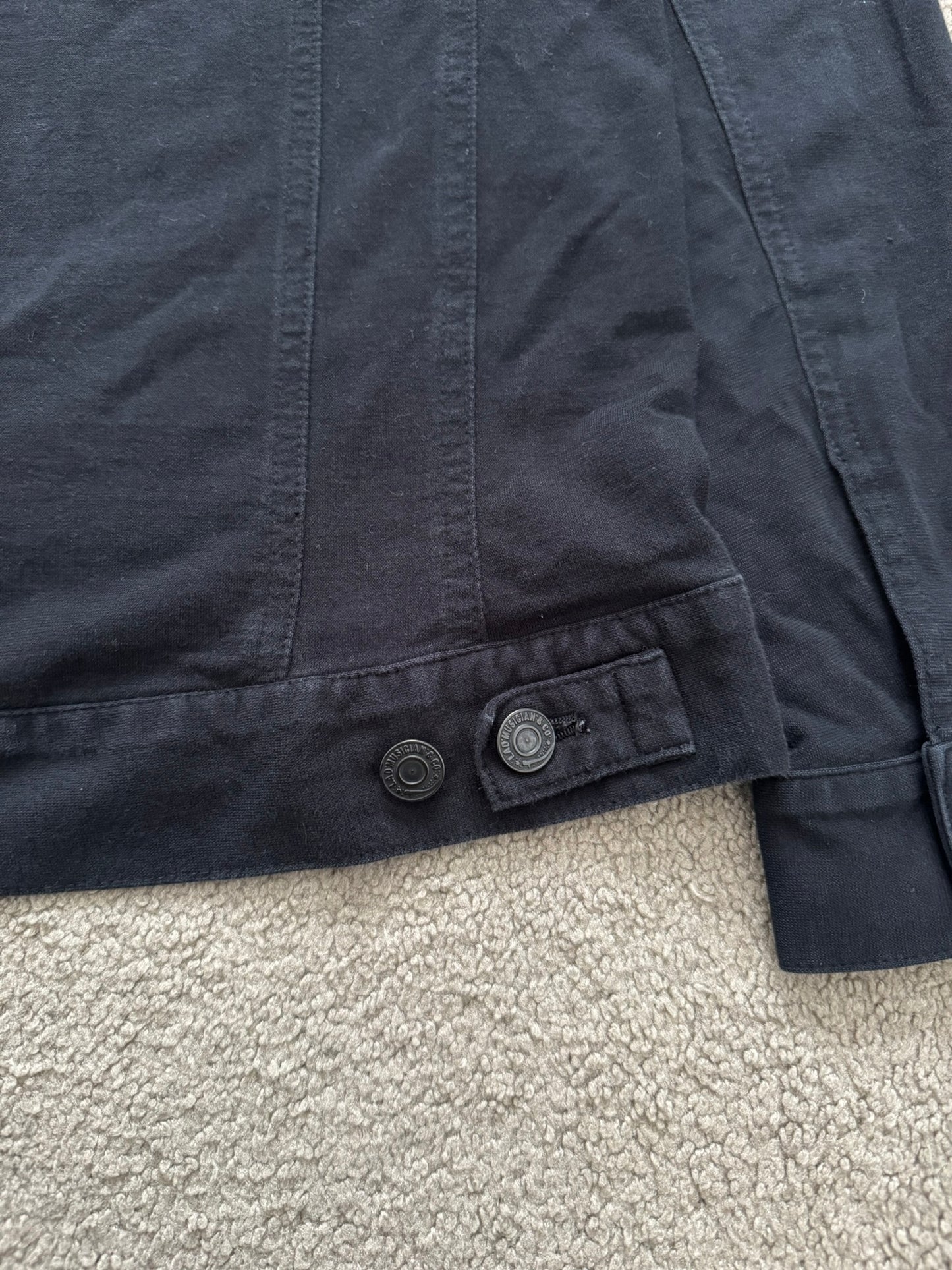 SS15 Lad Musician Collarless Black Cotton Trucker Jacket