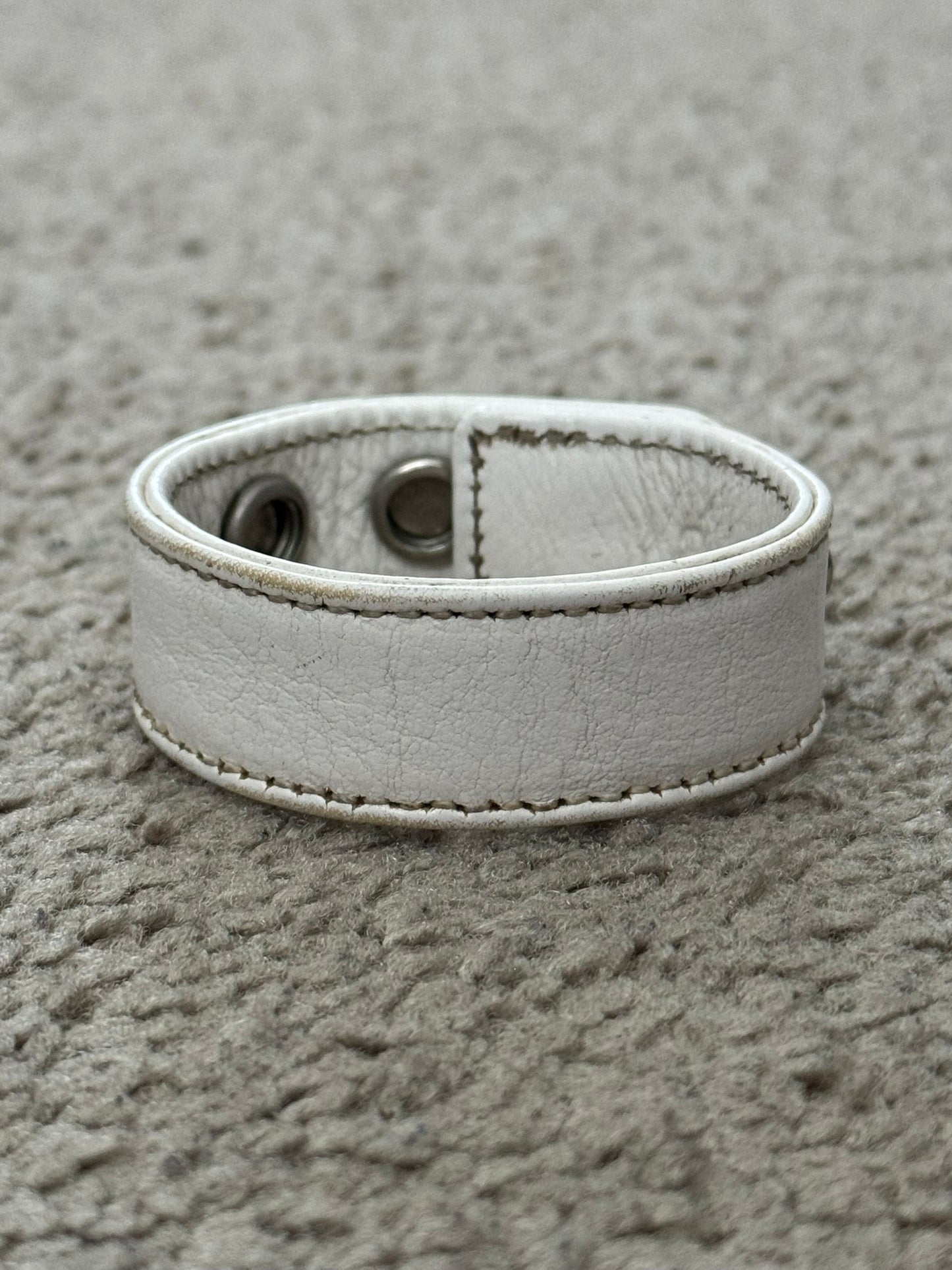 Chrome Hearts 3 Rhodium Silver Snap White Leather Bracelet