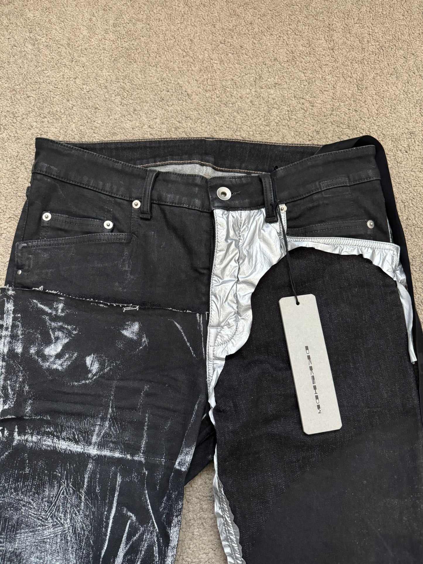 FW21 Rick Owens DRKSHDW Black Wax Hybrid Tyrone Denim Jeans