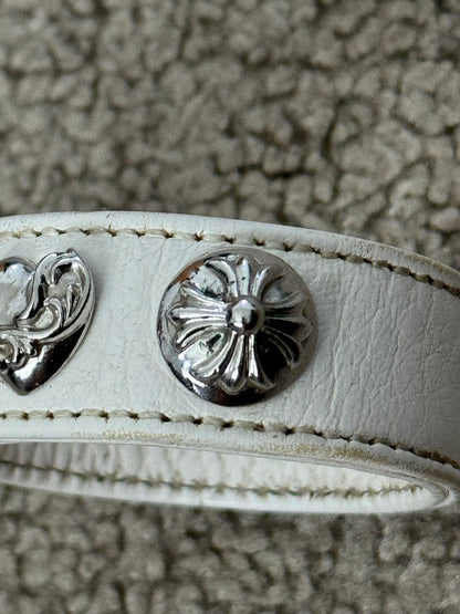 Chrome Hearts 3 Rhodium Silver Snap White Leather Bracelet