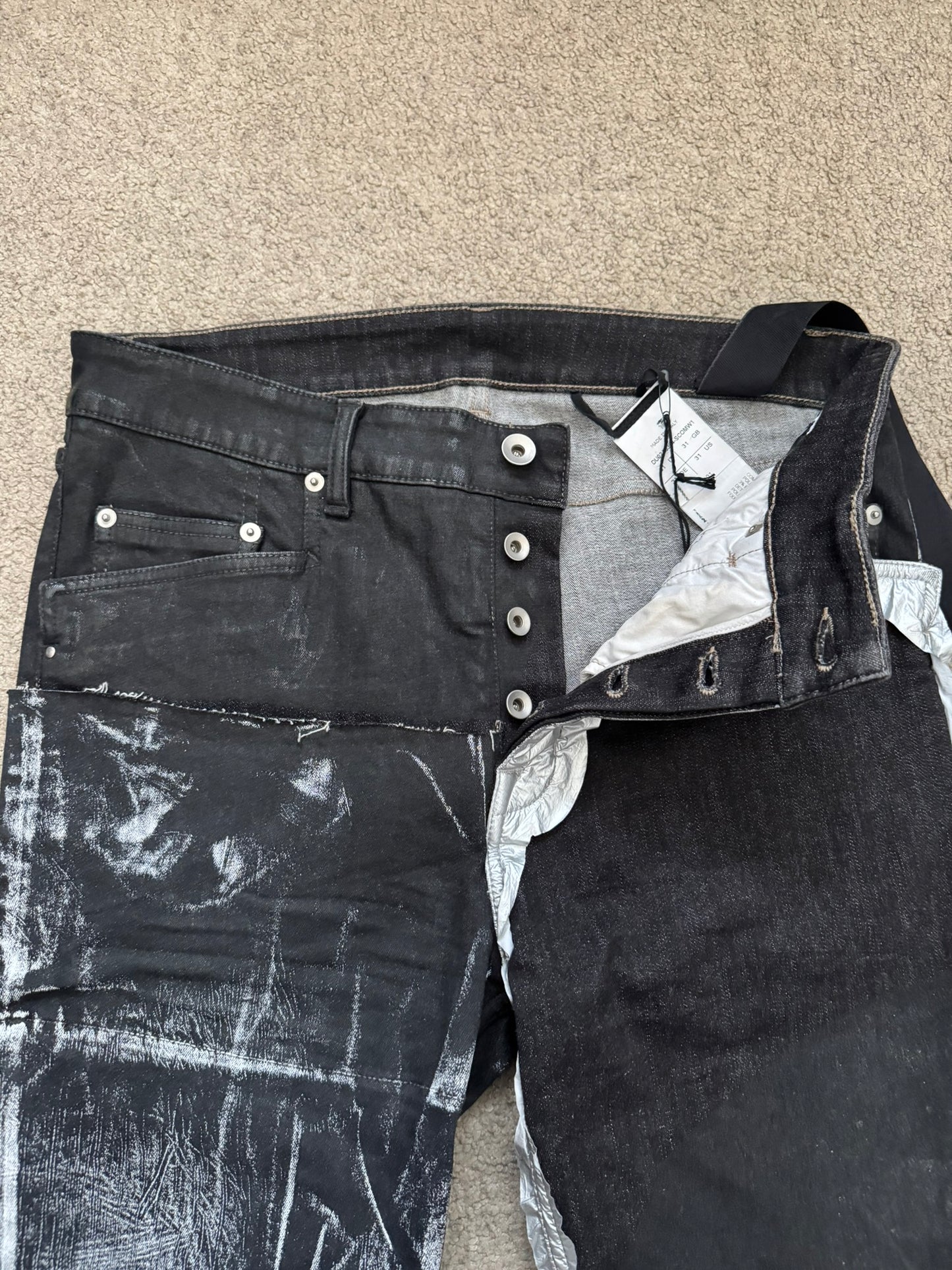 FW21 Rick Owens DRKSHDW Black Wax Hybrid Tyrone Denim Jeans