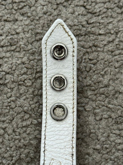 Chrome Hearts 3 Rhodium Silver Snap White Leather Bracelet