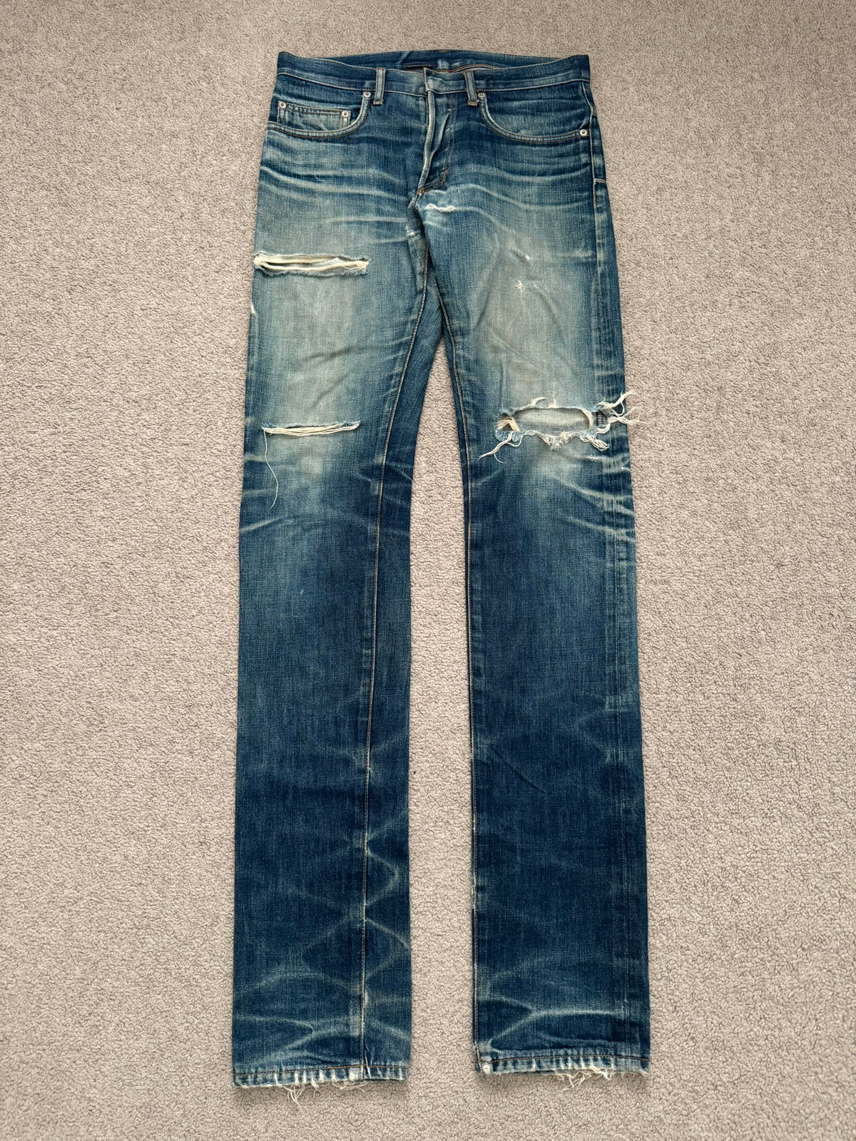 AW04 Dior Homme by Hedi Slimane Thrashed Indigo MIJ Denim Jeans