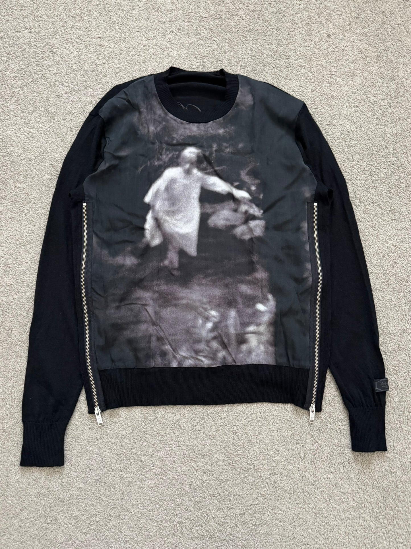 SS20 Undercover Cindy Sherman Zip Abstract Wool Knit Sweater