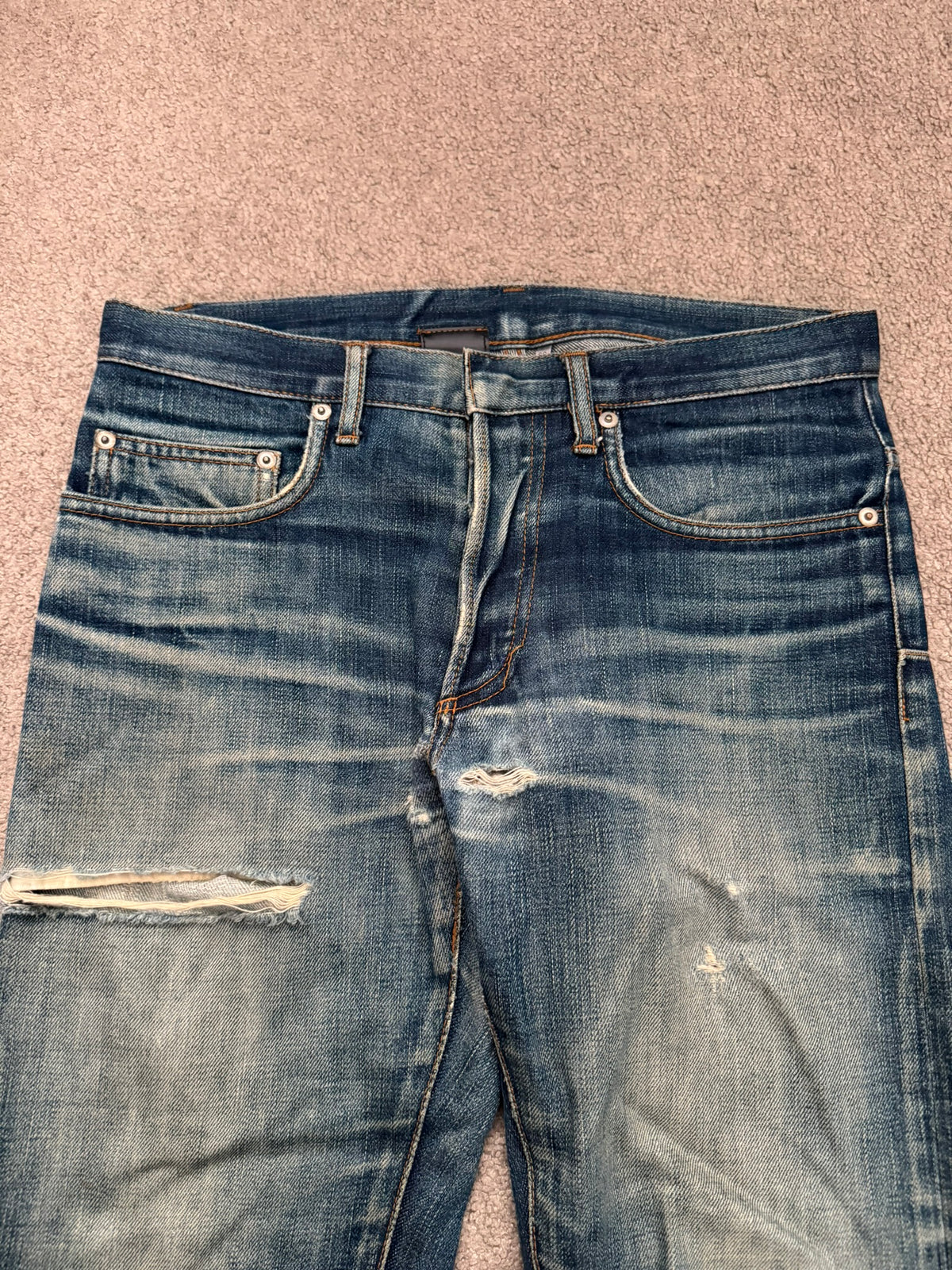AW04 Dior Homme by Hedi Slimane Thrashed Indigo MIJ Denim Jeans
