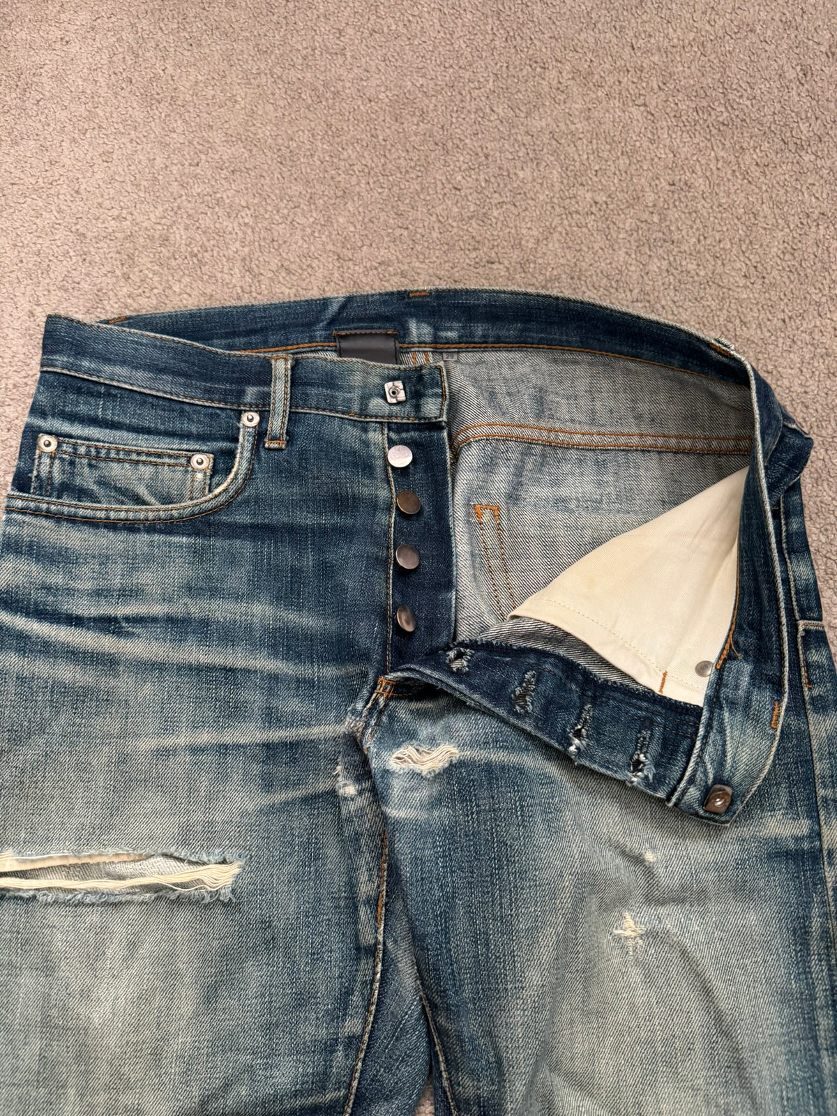 AW04 Dior Homme by Hedi Slimane Thrashed Indigo MIJ Denim Jeans