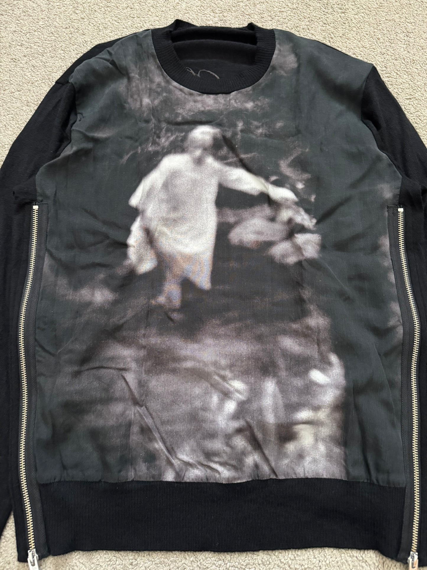 SS20 Undercover Cindy Sherman Zip Abstract Wool Knit Sweater